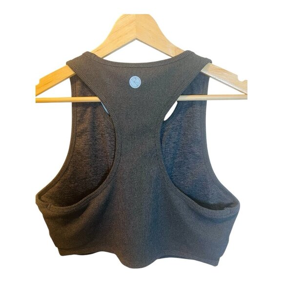 Threads 4 Thought Charcoal Gray Cropped Top Sz L Racerback Shelf Bra Ribbed Knit - Picture 2 of 5